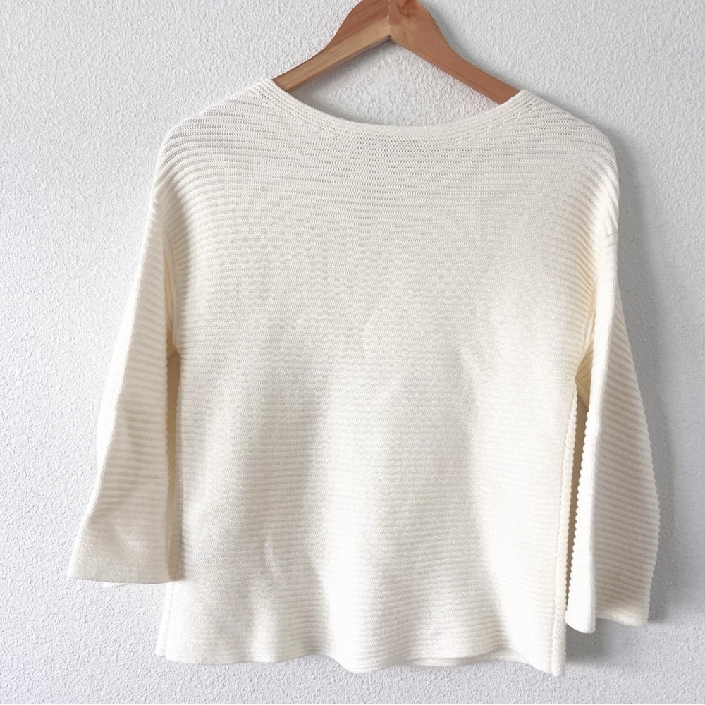 J. McLaughlin Emmeline Ivory Ribbed 3/4 Sleeve Minimalist Knit Sweater - Picture 8 of 9